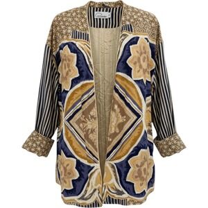 Vintage 90's Cappagallo Kimono Style Jacket Small Navy Tan Open Front Artsy